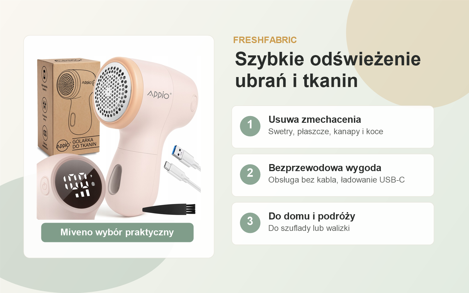 FreshFabric — golarka do ubrań i tkanin USB-C — 3 praktyczne korzyści produktu