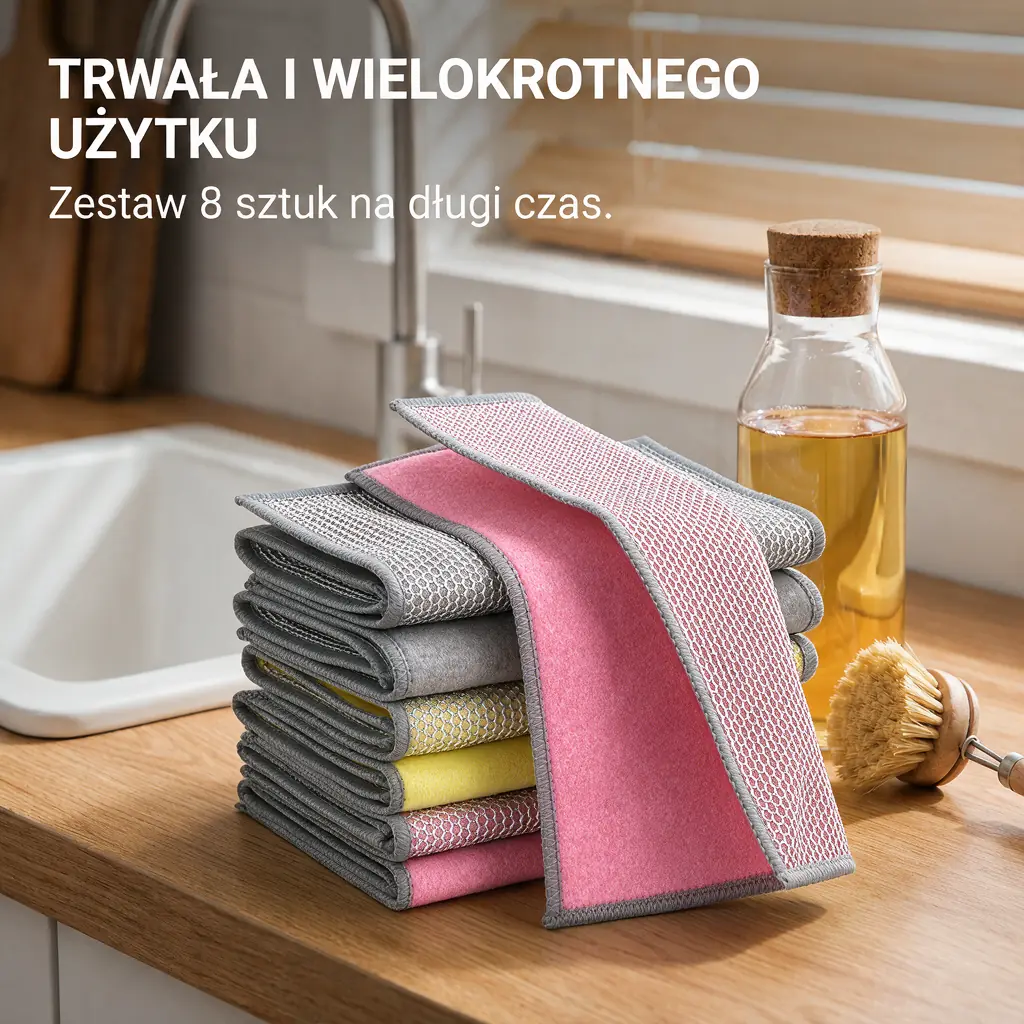 Zestaw 8 kolorowych dwustronnych ściereczek Gliss w kuchni