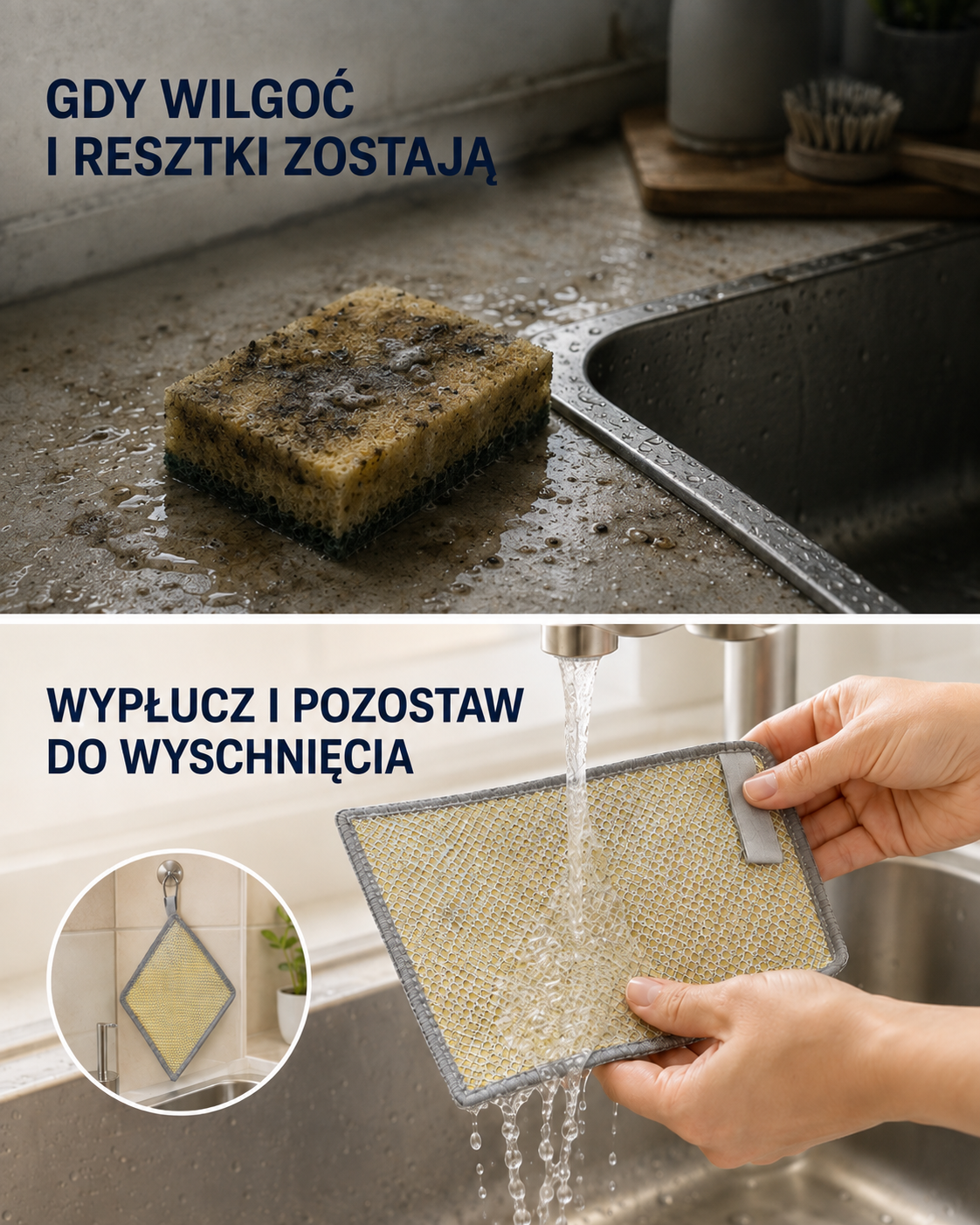 Zaniedbana gąbka oraz wypłukiwanie i zawieszenie Gliss po użyciu
