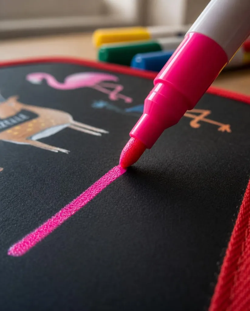 Różowy neonowy marker rysujący po czarnej stronie