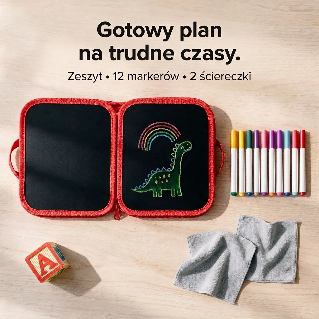 Gotowy plan na trudne czasy - zeszyt, 12 markerów, 2 ściereczki