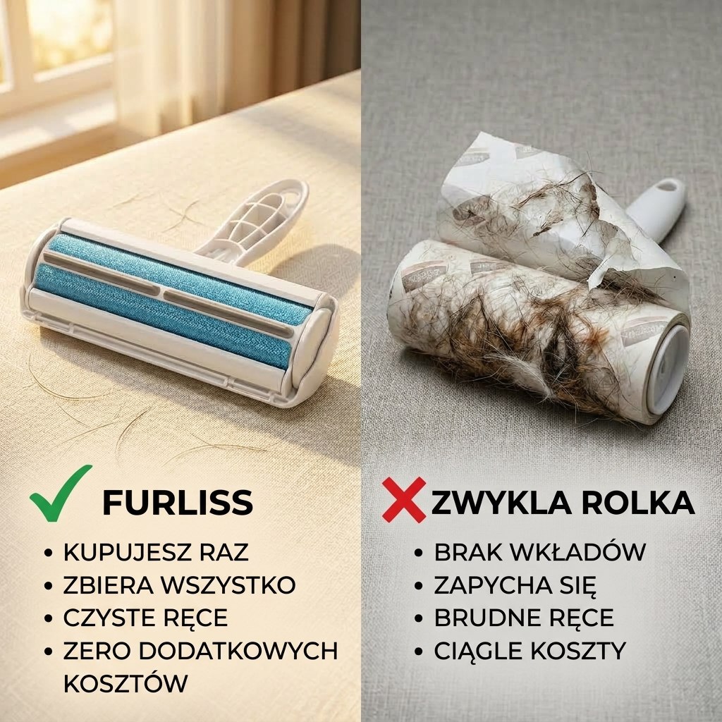 Porównanie rolki Furliss wielokrotnego użytku ze zużytą rolką klejącą